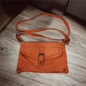 American Eagle Orange Pebbled Crossbody Bag Floral Lining Boho Festival Purse AE